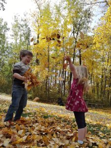 Kids playing in the leaves